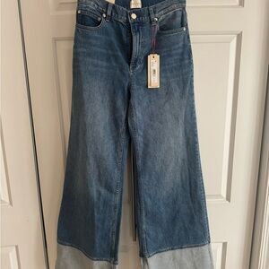 Alice + Olivia Wilson High Rise Two-Tone Blue Flare Jeans